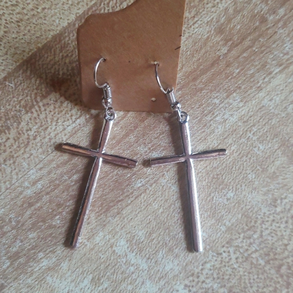 Silver plated cross earrings